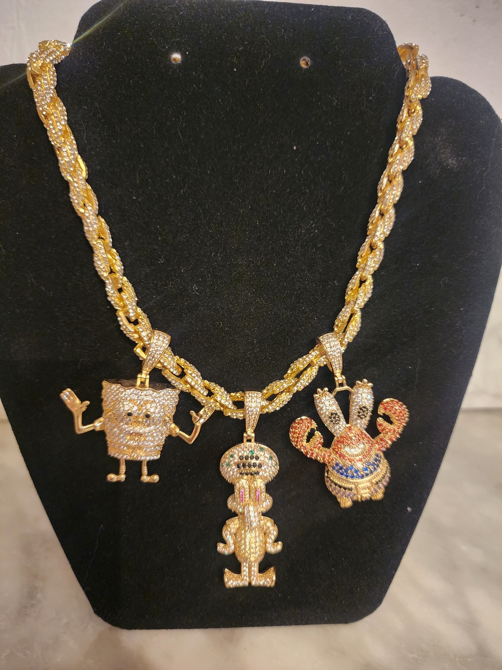 Spongebob Cartoon Charm Statement Necklace with Multicolor Accents
